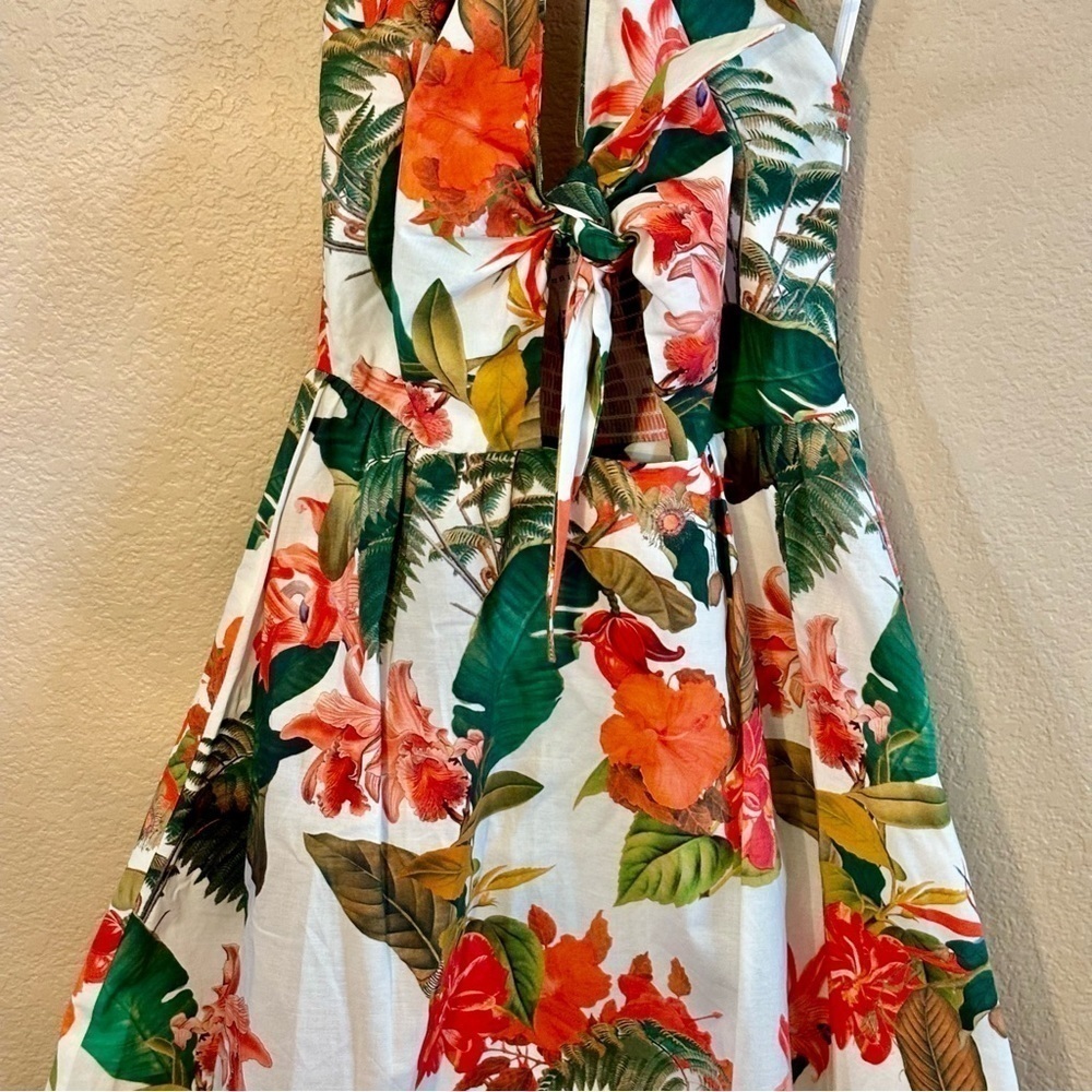 NWT Gianni Bini Dress Size 0 Charlotte Halter Ivory Tropical 100% Cotton Floral - Picture 5 of 14